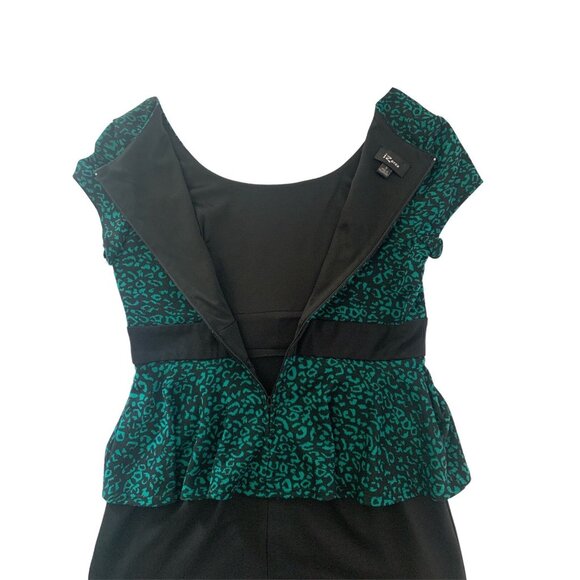 IZ Byer Emerald Green Animal Print & Black Peplum Dress Size 11 - Picture 6 of 11